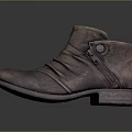 Brown Distressed Leather Short Boots With Zipper Detail And Button Accent