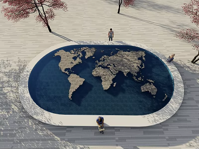 World map Waterscape terrazzo bench 3d model