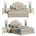 Modern Double Bed With Beige Bedding Decorative Pillows And Bedside Tables 3d model