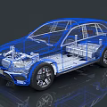 Blue Car 3D Model Perspective View Showing Interior Structure And Components