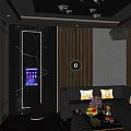 Luxurious KTV Room Interior With Large Screen Black Sofa Golden Decor And Marble Floor 3d model