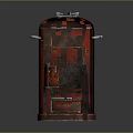Vintage Red Cylindrical Kitchen Grill With Open Double Doors And Rustic Design