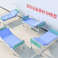Medical Equipment Hospital Beds 3D Models With Blue Mattresses Green Frames And Wheels