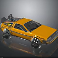 Orange Retro Futuristic Car With Roof Equipment And Black Wheels Metallic Finish