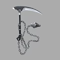 Black Handle Scythe Weapon With Curved Silver Blade Attached Chain And Spiked Weight