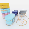 Colorful Round and Oval Stacked Stools with Golden Metal Frame for Modern Decor