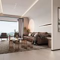 Modern Living Dining Room Interior With Sofa Coffee Table TV Wall And Large Window