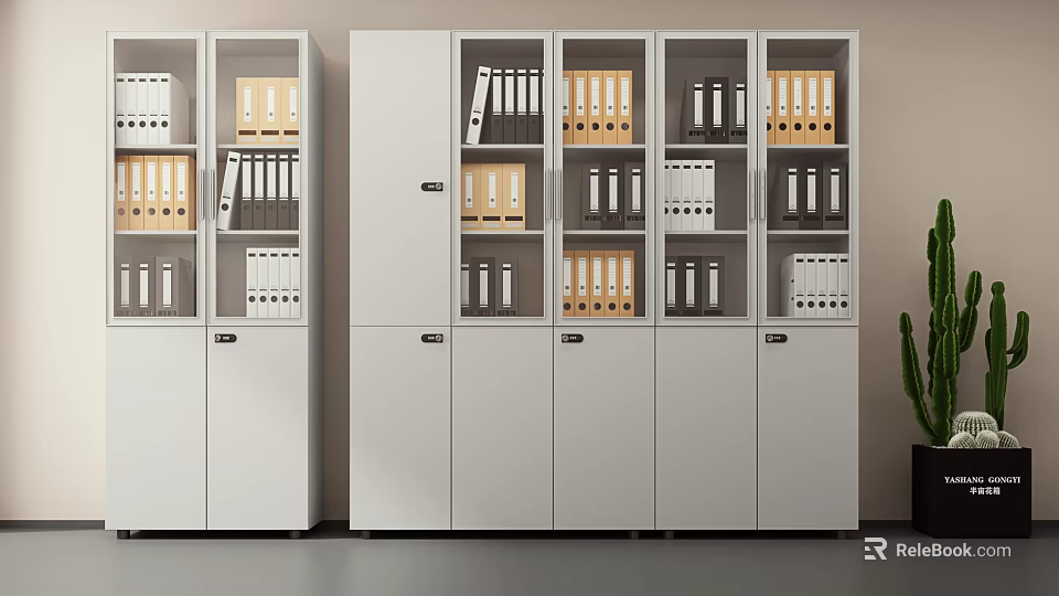 Modern White File Cabinets With Organized Folders And Office Binders 3d model 