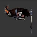 Muscular White Haired Bearded Warrior With Flaming Armor And Small Flaming Creature Companion