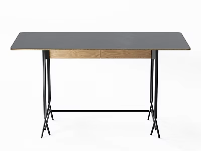 Home Office Modern Desk With Wooden Desktop And Black Metal Legs Design 3d model
