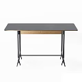 Home Office Modern Desk With Wooden Desktop And Black Metal Legs Design