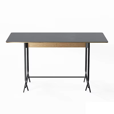 Home Office Modern Desk With Wooden Desktop And Black Metal Legs Design 3d model