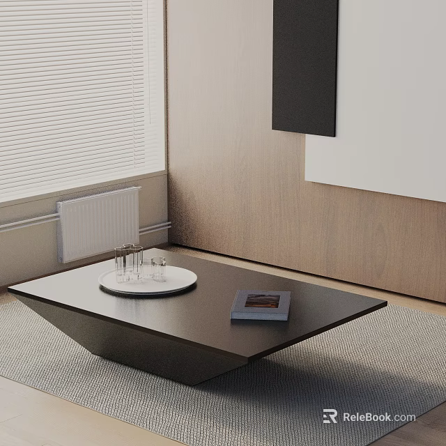 Modern Sofa Coffee Table Set With Black Rectangular Table Gray Fabric Sofa And Magazine 3d model