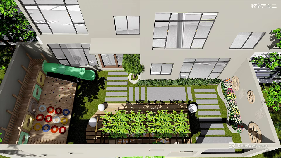 Garden Landscape Design With Neat Pathways Green Plants And Decorative Layout 3d model 