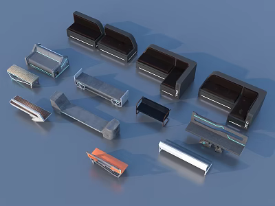 Various Miscellaneous Components With Different Shapes And Colors On Blue Background 3d model