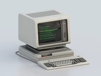Vintage Retro Computer System With Monitor Keyboard And Green Text 3d model