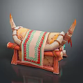 Ethnic Style Wooden Stool With Horn Decor And Geometric Pattern Cloth