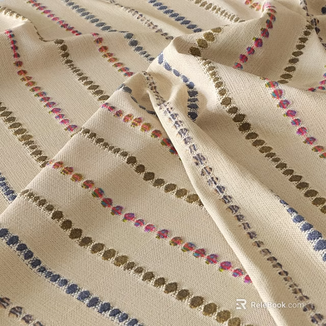 Beige Woven Fabric With Colorful Striped Patterns And Dotted Details 3d model 
