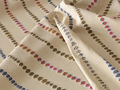 Beige Woven Fabric With Colorful Striped Patterns And Dotted Details 3d model