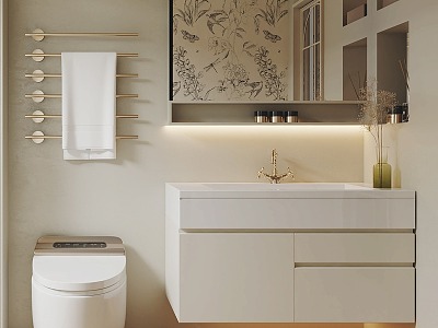 Modern Cream Style Bathroom Cabinet Bathroom Cabinet Mirror Cabinet Toilet Towel Rack model