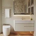 Modern Bathroom Cabinet With White Sink Gold Faucet Drawers And Mirror Lighting