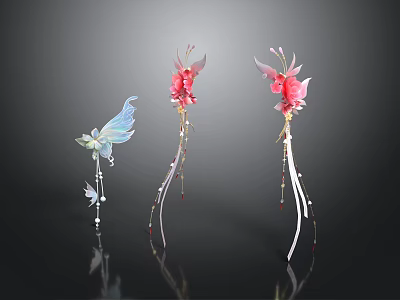 Decorative Hairpins With Flower Butterfly Design And Tassel Accents For Daily Use 3d model