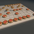 Interactive Area With Chinese Chess Setup On Wooden Board And Round Red Character Pieces