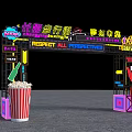 Movie Themed Pedestrian Street Fantasy Market With Neon Lights Respect All Perspectives And Popcorn Bucket