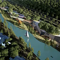 Scenic Waterfront Landscape With River Sailboats Lush Trees And Modern Buildings