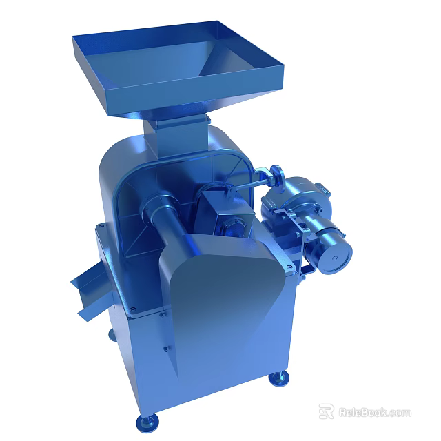 Blue Industrial Grinding Machine With Feeding Hopper And Movable Base 3d model 