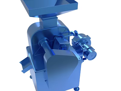 Blue Industrial Grinding Machine With Feeding Hopper And Movable Base 3d model
