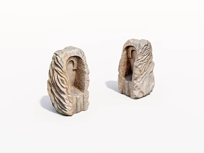 Two Carved Textured Rockery Stones With Natural Patterns For Garden Decoration 3d model