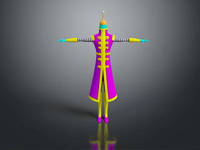 Purple Chinese Style Robe With Yellow Trim On Display Mannequin 3d model