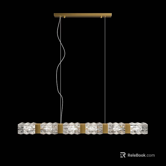 Modern Long Linear Crystal Chandelier With Gold Frame Ceiling Hanging Design 3d model
