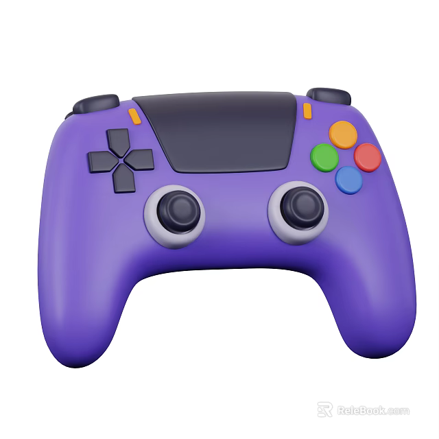 Purple Entertainment Game Controller with Ergonomic Design and Colorful Buttons for Gaming 3d model 