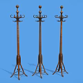 Wooden Furniture Three Standing Coat Racks With Hooks And Tripod Bases