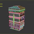 Multi Storey Modern Cinema Building Featuring Glass Curtain Walls Neon Signs And Billboards