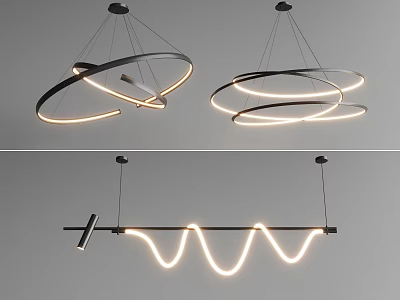 Modern Hanging Pendant Lights With Circular Ring And Wavy LED Light Designs 3d model