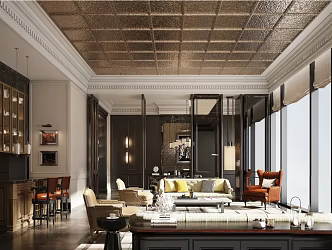 French Retro Hotel Living Room Luxury Living Room Villa Living Room Villa Living Room Sofa Combination Background Wall 3d model