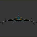 Futuristic Sci Fi Aircraft With Teal Sharp Wings And Yellow Lights Design