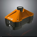 SHAREME Orange And Gray Portable Electronic Appliance With Top Circular Component And Pleated Design