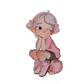 Cute Cartoon Girl Decorative Ornament Set With Pink Outfit And Squatting Pose