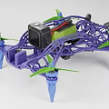 Purple Frame Drone Design With Four Green Propellers Blue Support Legs And Black Device