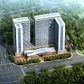 Modern Twin Office Towers Architectural Design With Surrounding Greenery And Road Access