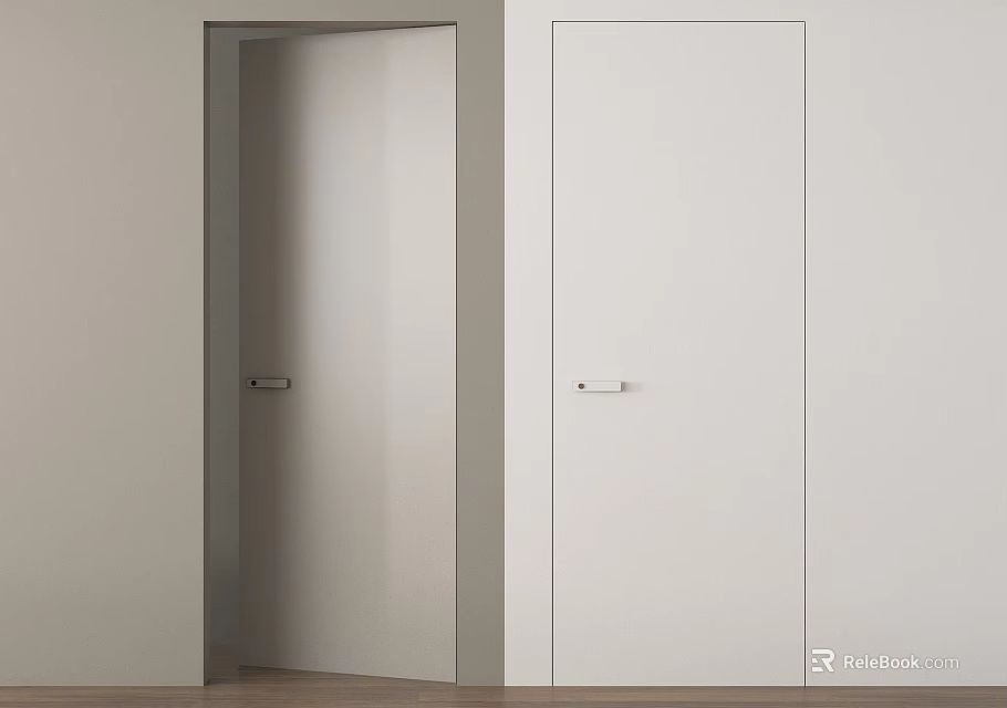 Modern Interior Swing Door Design With White Finish And Sleek Metal Handle For Home 3d model 