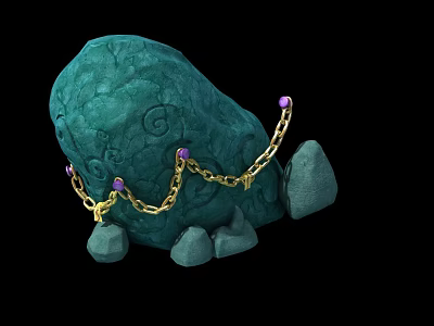 Green Stone With Spiral Patterns Decorated By Golden Chains Purple Beads And Small Stones Around 3d model
