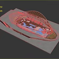Modern Architectural Model With Unique Shape Brown Roof Blue Glass And Green Landscaping