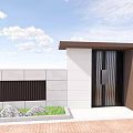 Modern Entrance Gate Design With Black Vertical Bars White Brown Walls And Red Brick Pavement