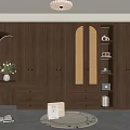 Modern Walnut Wardrobe Interior Design With Dressing Table Drawers And Open Shelves