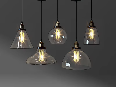 Modern Vintage Pendant Lights With Transparent Glass Shades And Brass Base 3d model